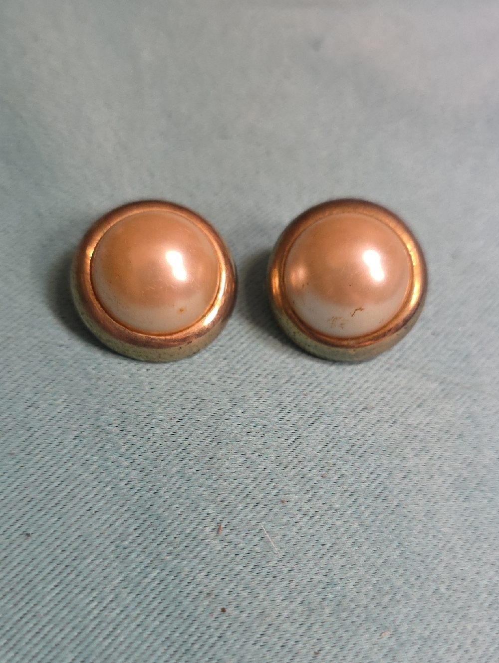 Classic Pearl Button Clip On Earrings in Champagne Gold